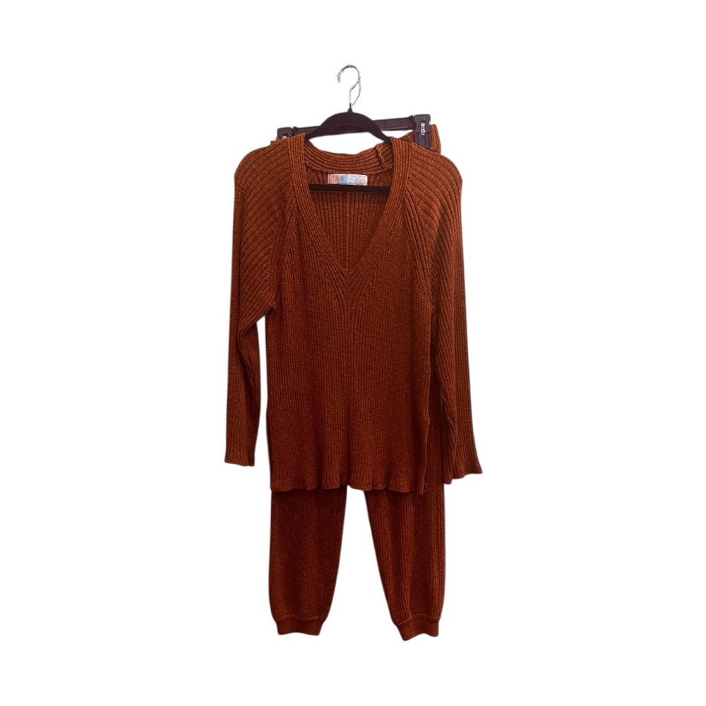 Free People Beach Burnt Orange Knit Casual Comfy Lounge Set sz S